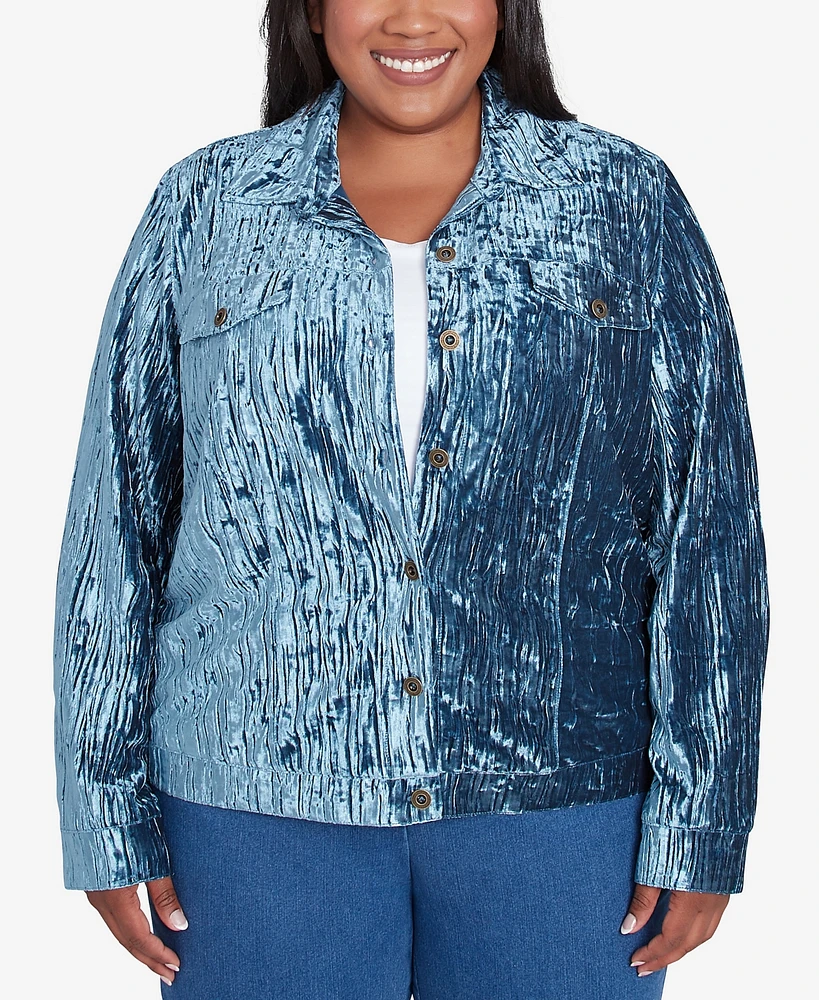 Alfred Dunner Plus Harvest Moon Crushed Velvet Button Jacket