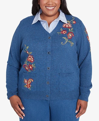 Alfred Dunner Plus Size Harvest Moon Paisley Floral Two in One Collared Cardigan Sweater