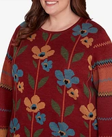 Alfred Dunner Plus Harvest Moon Vertical Floral Crew Neck Sweater