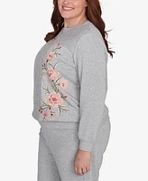 Alfred Dunner Plus Casual Fridays Floral Embroidered Long Sleeve Top