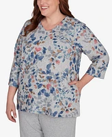 Alfred Dunner Plus Casual Fridays Watercolor Leaves V-Neck Top