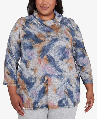 Alfred Dunner Plus Casual Fridays Abstract Watercolor Cowl Neck Top