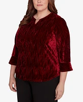 Alfred Dunner Plus Runway Ready Crushed Velvet Beaded Split Neck Top