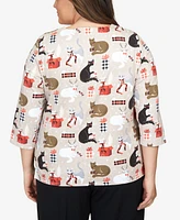 Alfred Dunner Plus Classic Cats and Presents Top