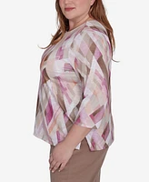 Alfred Dunner Plus Telluride Geometric Glass Split Neck Top