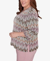 Alfred Dunner Plus Telluride Chenille Zig Zag Print Top