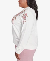 Alfred Dunner Plus Telluride Floral Embroidered White Chenille Sweater