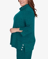 Alfred Dunner Plus French Quarter Spliced Ribbed Cowl Neck Solid Top