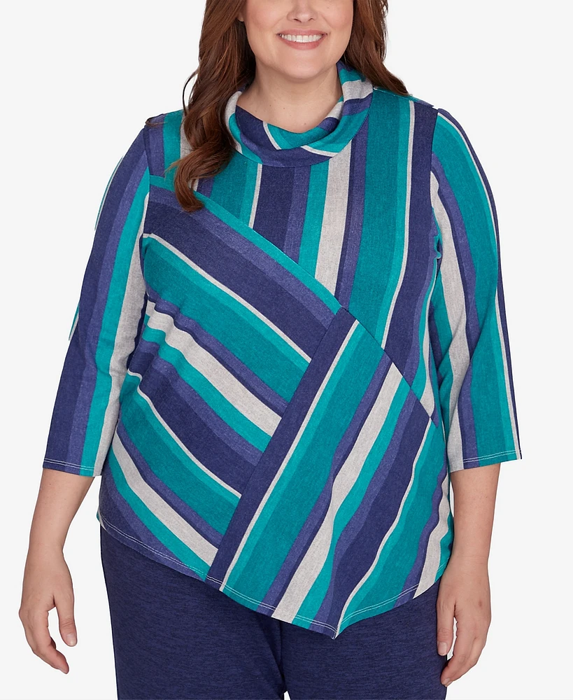 Alfred Dunner Plus French Quarter Spliced Stripe Cowl Neck Top