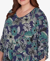 Alfred Dunner Plus French Quarter Floral Puff Print Drawstring Top