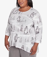 Alfred Dunner Plus Size Copenhagen Penguin Field Crew Neck Top