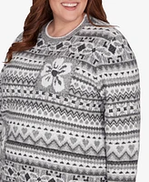 Alfred Dunner Plus Copenhagen Fair Isle Biadere Patch Sweater