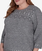 Alfred Dunner Plus Copenhagen Pewter Fair Isle Sweater