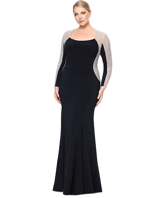 Xscape Plus Colorblocked Embellished Jersey Gown