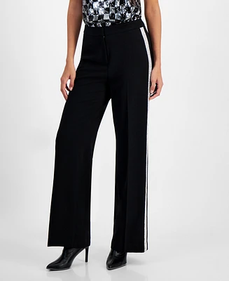 Bar Iii Women's High Rise Rhinestone-Trim Pants, Created for Macy's