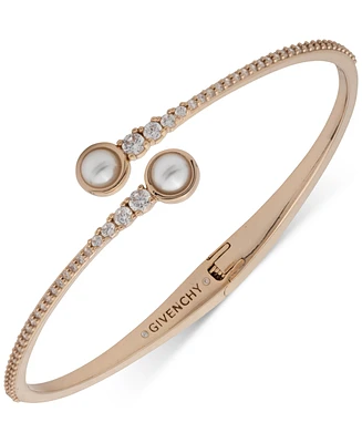 Givenchy Gold-Tone Crystal & Imitation Pearl Bypass Bangle Bracelet