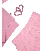Bearpaw Toddler Girls 2 Piece Waffle Sweatshirt w Cargo Joggers and Hair Ties Outfit Set