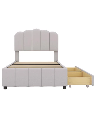 Slickblue Twin Upholstered Bed with 2 Storage Drawers and Wood Slat Support