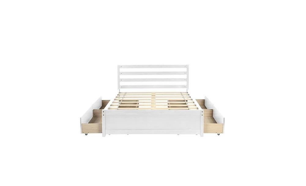 Slickblue Full Size Wooden Platform Bed Frame with Storage Drawers and Headboard for Modern Bedrooms