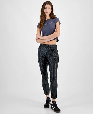 Madden Girl Juniors' Faux Leather High-Rise Jogger Pants