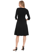 London Times Petite 3/4-Sleeve Fit- & Flare Dress