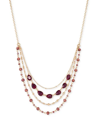 Style & Co Gold-Tone Color Stone Bead Layered Strand Necklace, 17" + 3" extender, Created for Macy's