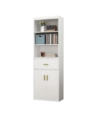 Famapy 3-Shelf Bookcase Bookshelf With 2-Door Cabinet and Drawer