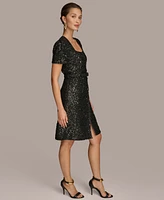 Donna Karan New York Women's Sequined Belted Dress