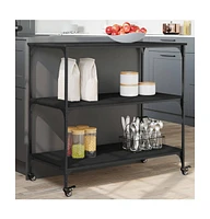 vidaXL Kitchen Trolley Black 40.2"x19.7"x37.4" Engineered Wood