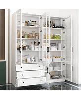 Famapy White 10-Shelf Accent Bookcase with Glass Doors, Led Lights