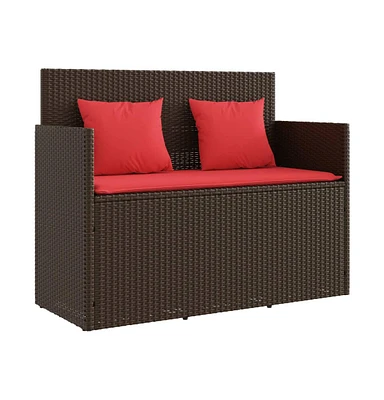 vidaXL Patio Bench with Cushions Brown Poly Rattan