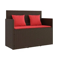 vidaXL Patio Bench with Cushions Brown Poly Rattan