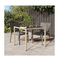 vidaXL Patio Table 35.4"x35.4"x29.5" Tempered Glass and Poly Rattan Beige