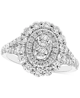 Diamond Oval Shaped Halo Cluster Engagement Ring (1-1/2 ct. t.w.) in 14k White Gold