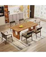 Tribesigns Modern Dining Table for 6 to 8 People, 71" Large Kitchen Dining Table with Wood Pedestal Base, Rectangular Long Dinner Table for Kitchen, D