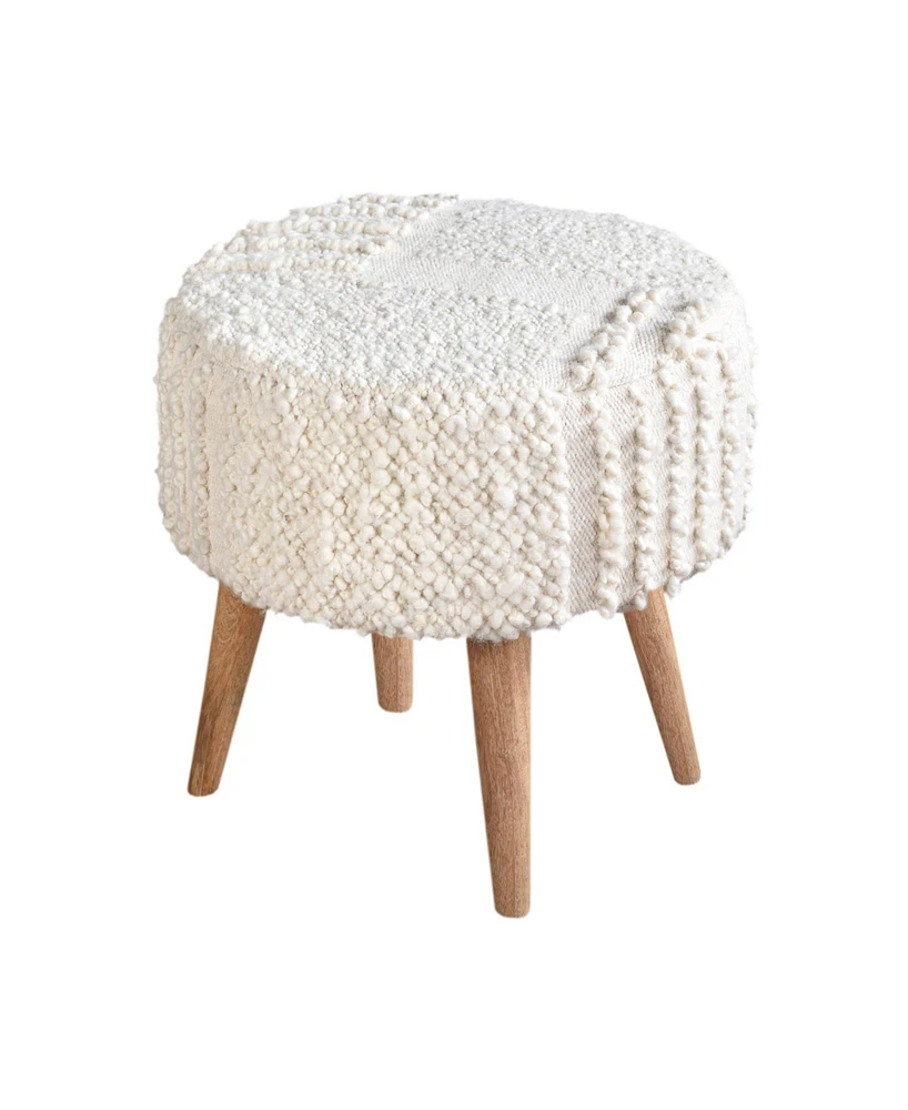 Anaya Home White Boucle Patchwork Oversized Handwoven Stool