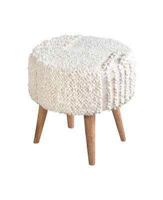 Anaya Home White Boucle Patchwork Oversized Handwoven Stool