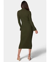 Bebe Women's Bell Sleeve Turtleneck Midi Dress