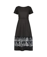 Mac Duggal Women's Crepe Boat Neck Belted Midi Dress