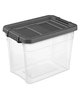 Sterilite 30 Qt Clear Plastic Stackable Storage Bin with Grey Latch Lid, 6 Pack