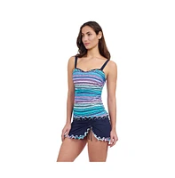 Profile by Gottex Women's Harmony E Cup Center Ruched Tricolored Tankini