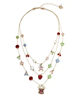 Betsey Johnson Faux Stone Jingle Bell Bling Christmas Charm Layered Necklace