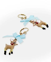 Betsey Johnson Faux Stone Jingle Bell Bling Christmas Reindeer Drop Earrings