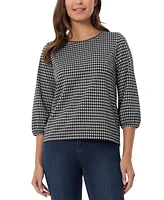 Jones New York Women's Shine Houndstooth 3/4-Sleeve Top