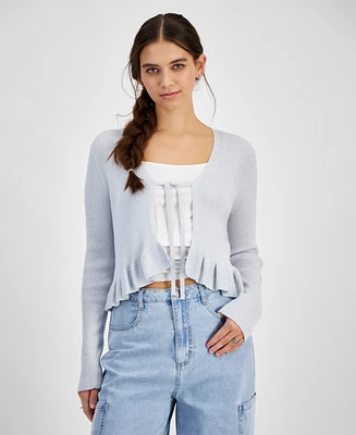 Freshman Juniors' Tie-Front Ruffle Glitter Sweater