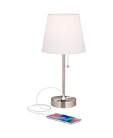 Justin 18" High Small Modern Accent Table Lamps Set of 2 Usb Port Pull Chain Silver Finish Metal White Shade Living Room Charging Bedroom Bedside Nigh