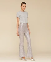 Avec Les Filles Women's Sequin-Mesh Flare-Leg Pants