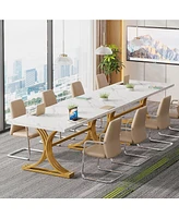 Tribesigns 2 Pcs Faux Marble Conference Table, 10.5FT Modern Meeting Table with Gold Legs for 8