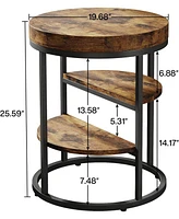 Tribesigns Round End Table, Small End Table with 3 Storage Shelves, Wood Side Table for Small Spaces, Industrial Sofa Side Table for Living Room