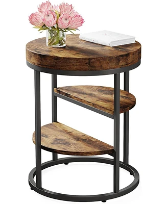 Tribesigns Round End Table, Small End Table with 3 Storage Shelves, Wood Side Table for Small Spaces, Industrial Sofa Side Table for Living Room